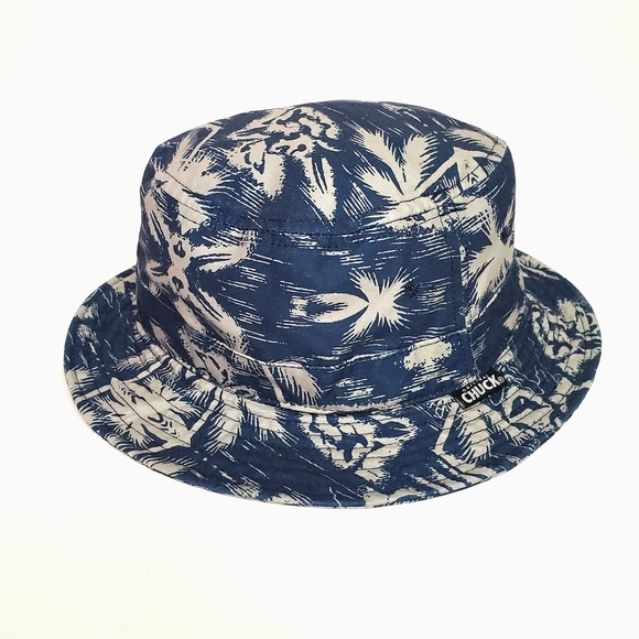 Original CHUCK Bucket Hat Blue Grey Floral Tropical Print Unisex - Picture 1 of 6